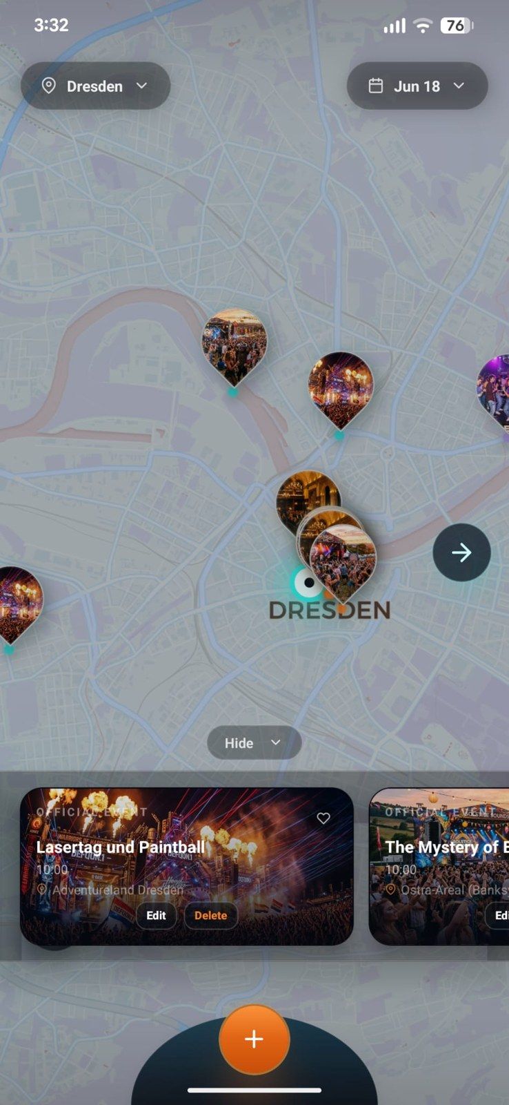 Tonyte map of Dresden with event pins