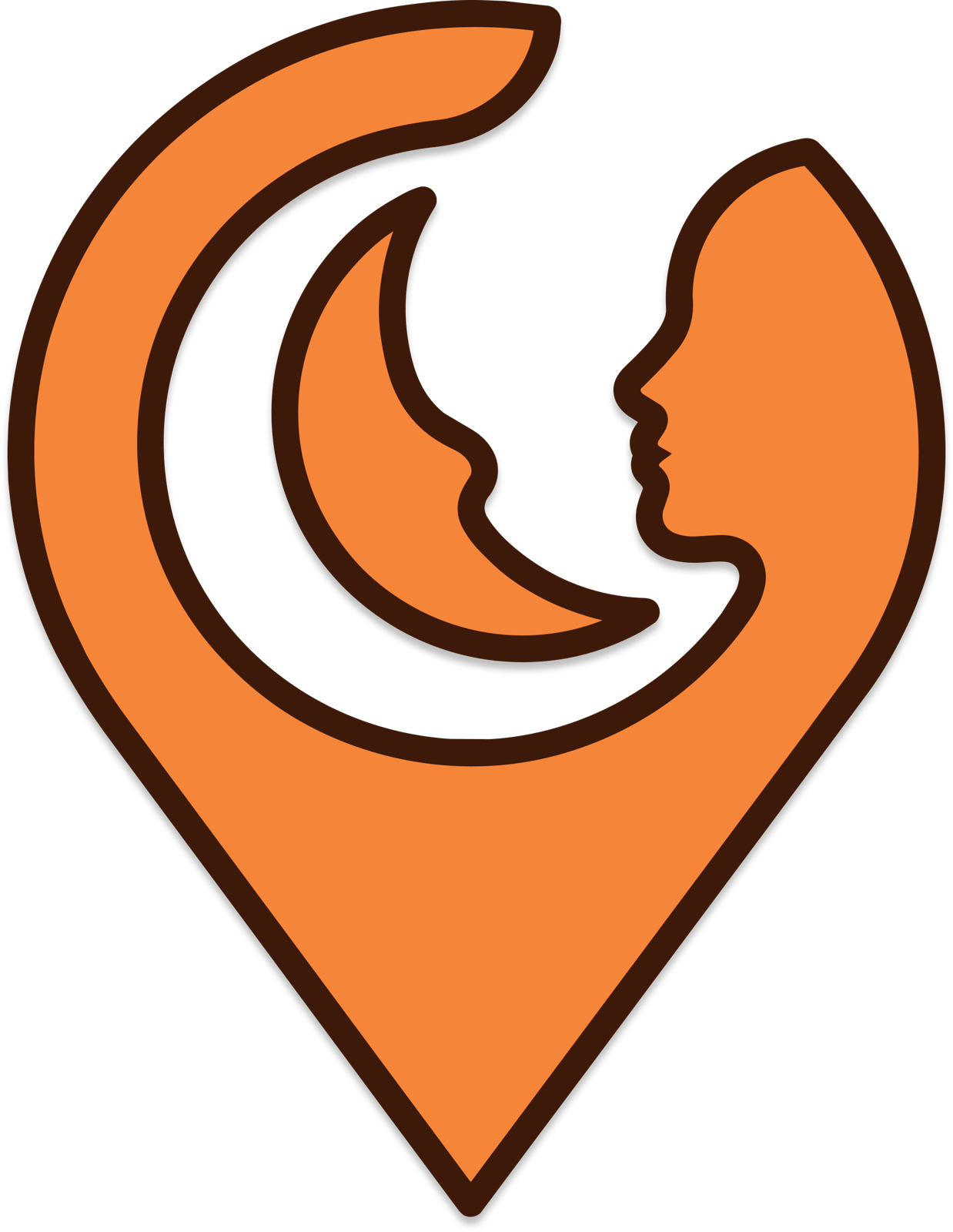 Tonyte logo: an orange location pin with a face in profile inside a crescent