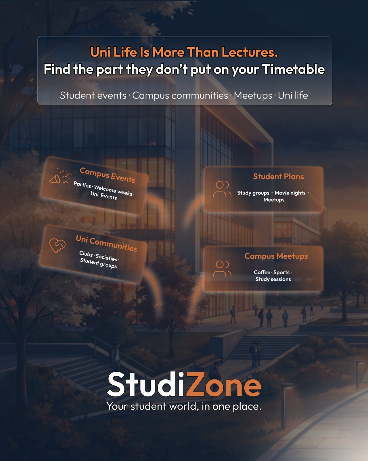 Instagram post announcing StudiZone: “Uni life is more than lectures”